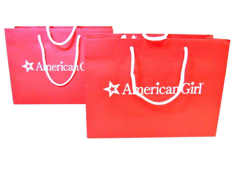 NEW Lot (2) American Girl Doll Rope HANDLED RED GIFT BAGS Full Size 12”X9”